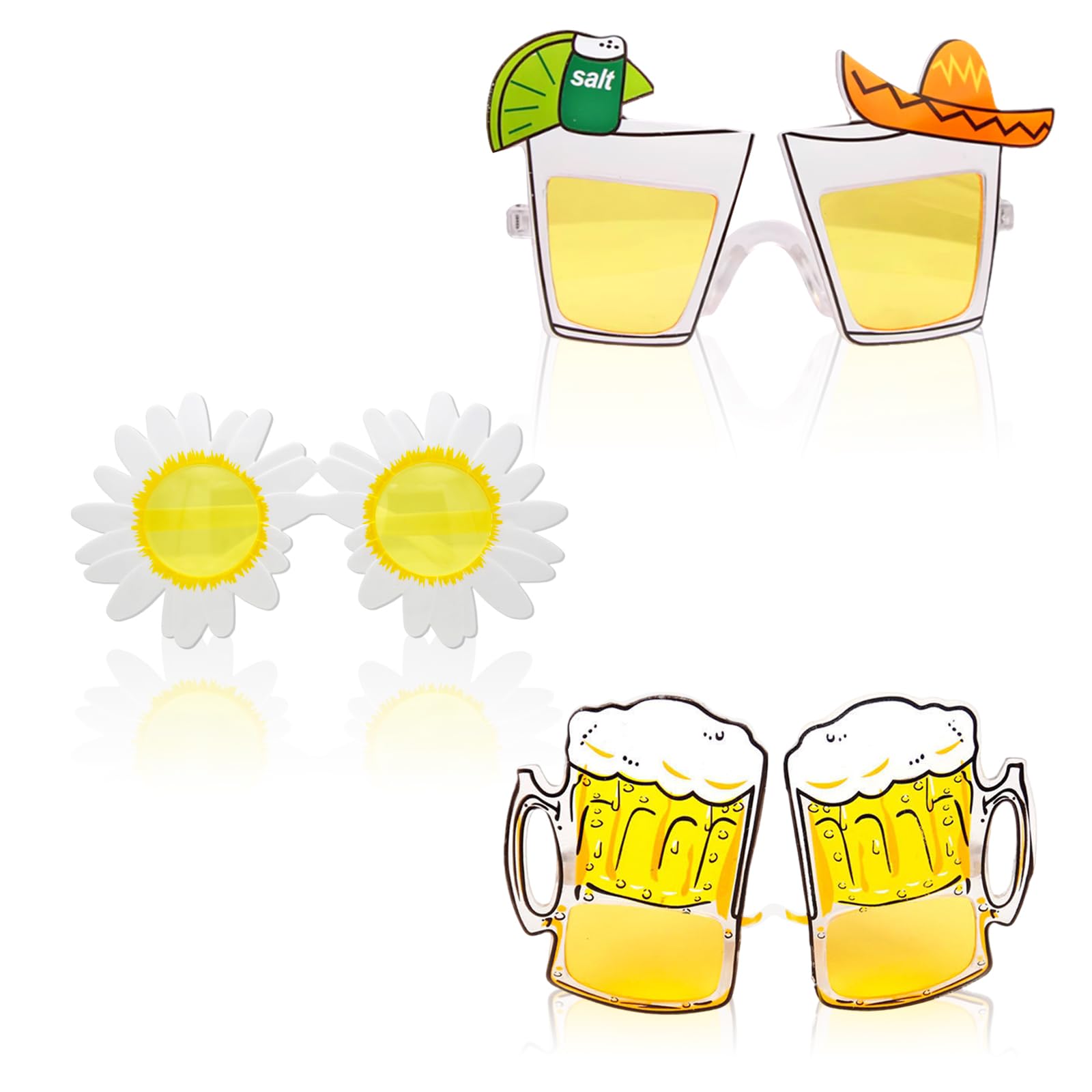 UILYNIU 3 Pcs Sunglasses, Novelty Party Sunglasses, Beach Party Glasses, Hipppy Glasses, Fancy Dress Sunglasses for Pool Party, Beer Party, Makeup Costume Party, Party Photo Props (Multicolor)
