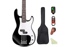 BULLSTAR Electric Bass Guitar 4 Strings Full-Size Standard Bass PB-Style Beginner Kit Black for Starter with Gig Bag Guitar Strap and Guitar Cable, MS-FD (black)