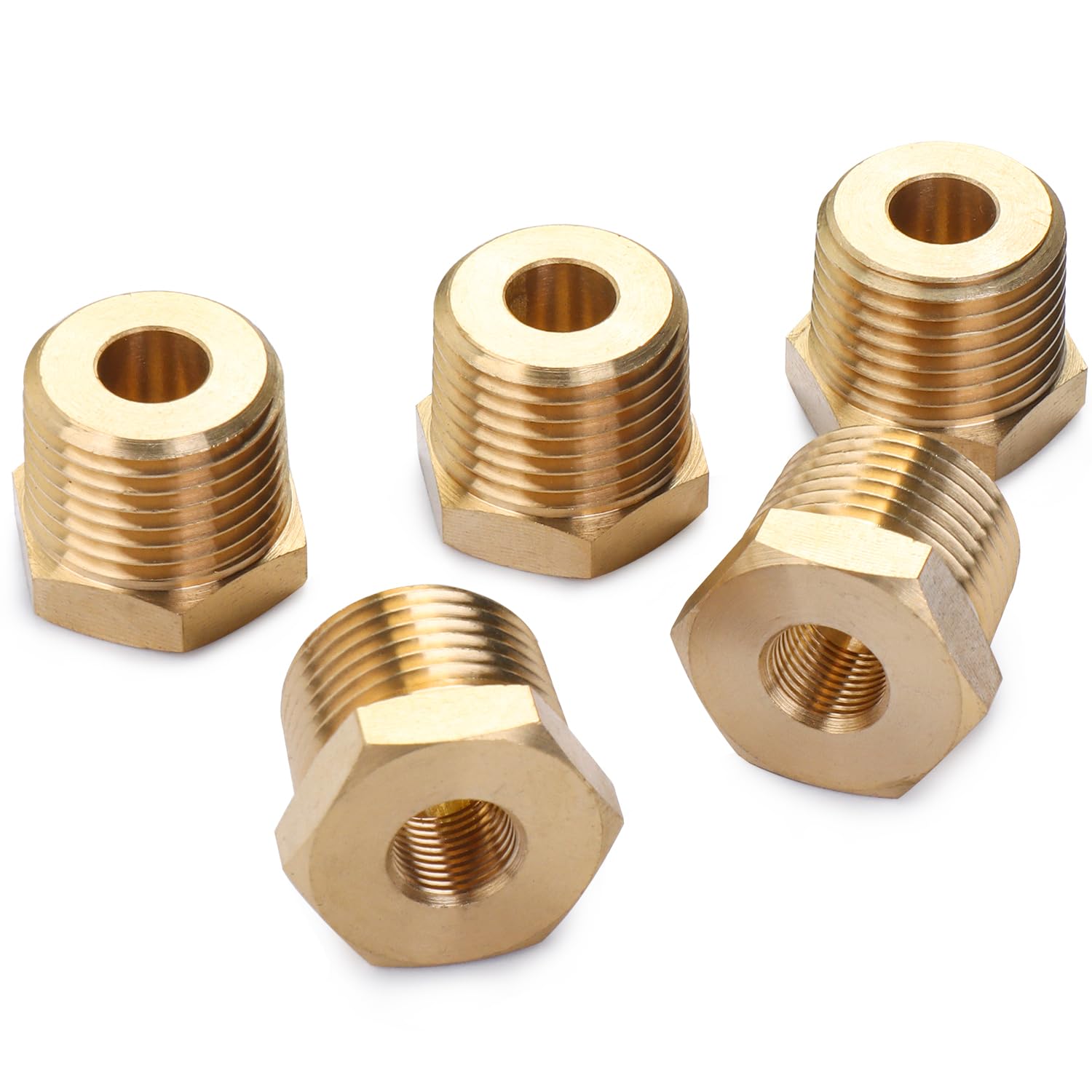 LTWFITTING Brass Pipe Hex Bushing Reducer Fittings 1/2-Inch Male BSPT x 1/8-Inch Female BSPP (Pack of 5)
