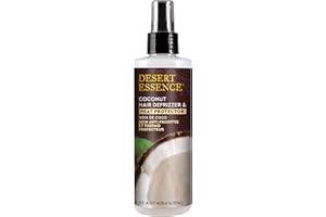 Desert Essence Coconut Hair Defrizzer & Heat Protector 8 fl oz - Gluten Free, Vegan, Cruelty Free - Coconut Oil & Jojoba Seed Extract - Protects Hair from Heat & Styling Damage