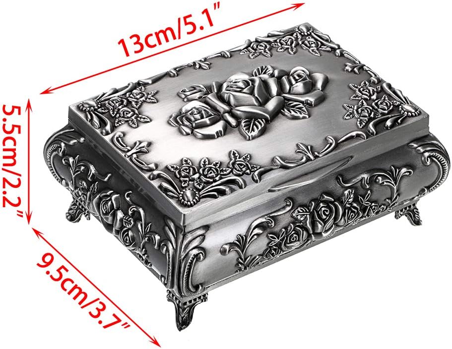 Hipiwe Vintage Metal Jewelry Box Small Trinket Jewelry Storage Box for Rings Earrings Necklace Treasure Chest Organizer Antique Jewelry Keepsake Gift Box Case for Girl Women (Medium): Home & Kitchen