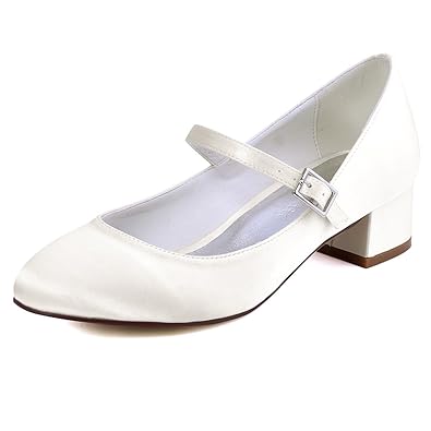 Elegantpark Damen Geschlossene Zehen Mary Jane Block Absatz Pumps Hochzeit Brautschuhe