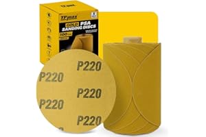 100PCS 5 Inch PSA Sanding Discs 220 Grit | Self-Adhesive Sandpaper Roll for DA Sanders, Orbital Sander | Gold Aluminum Oxide 