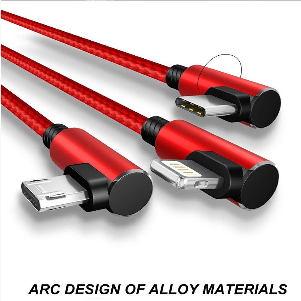 Fast USB Charger Cable[4.9FT],LYILIN 3 in 1 90 Degree iPhone Charger Cable with iPhone/Type C/Micro USB,Compatible with iPhone, iPad, Samsung S8/S8+ and More(Red)