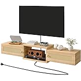 IBUYKE Modern Rattan Floating TV Stand with Doors,Wall Mounted TV Shelf for TVs up to 55 Inches,Media Console Entertainment Center for Under TV Storage Cabinet for Living Room Bedroom,Natural UWST012N