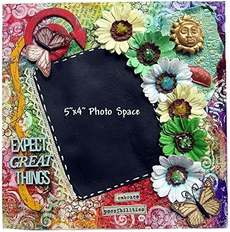9"x9" Mixed Media Art Work, Photo Frame, Colorful Picture Frame, Flowers Frame, Mixed Media Canvas, Graduation Gift