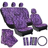 OxGord 21pc Zebra Car Seat Cover, Carpet Floor Mat, Steering Wheel Cover and Shoulder Pad Set - Universal Fit, Truck, SUV, or Van - Purple