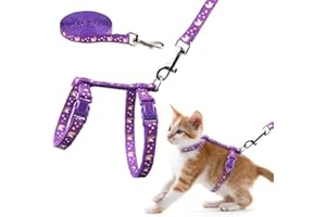 BAEUPPIT Cat Harness and Leash Set Gold Moons Soft Nylon Escape Proof Adjustable for Kittens Small Animals Glow in The Dark(Purple)