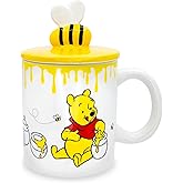 Silver Buffalo Disney Winnie the Pooh Eating Honey Ceramic Mug with Sculpted 3D Bee Lid, 18 Ounces