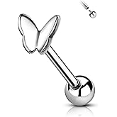 COCHARM G23 Titanium Tongue Rings 14g Butterfly Tongue Ring for Women Surgical Steel Tongue Piercing Jewelry Long Nickel Free Tongue Bar 16mm Tongue Barbell