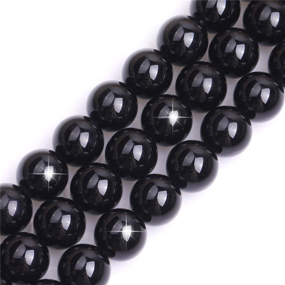 Natural Black Agate Gemstone Semi Precious Round 12mm Loose Beads for Jewellery Making DIY Bracelet Necklace Crafts 15''