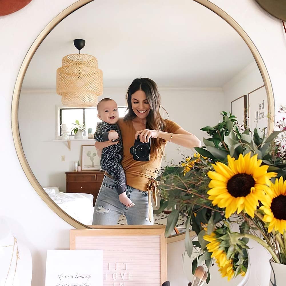 Geloo Large Gold Round Wall Mirror - 28" Circle Mirror,Modern Mirror,Accent Mirror,Room Mirrors,Vanity Mirror,Decorative Mirrors for Wall Decor, Bedroom, Bathroom, Living Room,Entryway: Furniture & Decor