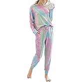 TSMNZMU Women's Pajama Sets Tie Dye Casual 2Pcs Sleepwear Long Sleeve Pullover Tops Long Pants Pockets Joggers