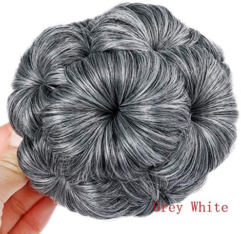 HCNY TSHIRT High Temperature Synthetic Fiber Curly Chignon Bun Hairpiece Elastic Fake Classic Hair Extensions For Black/White Women,Grey White