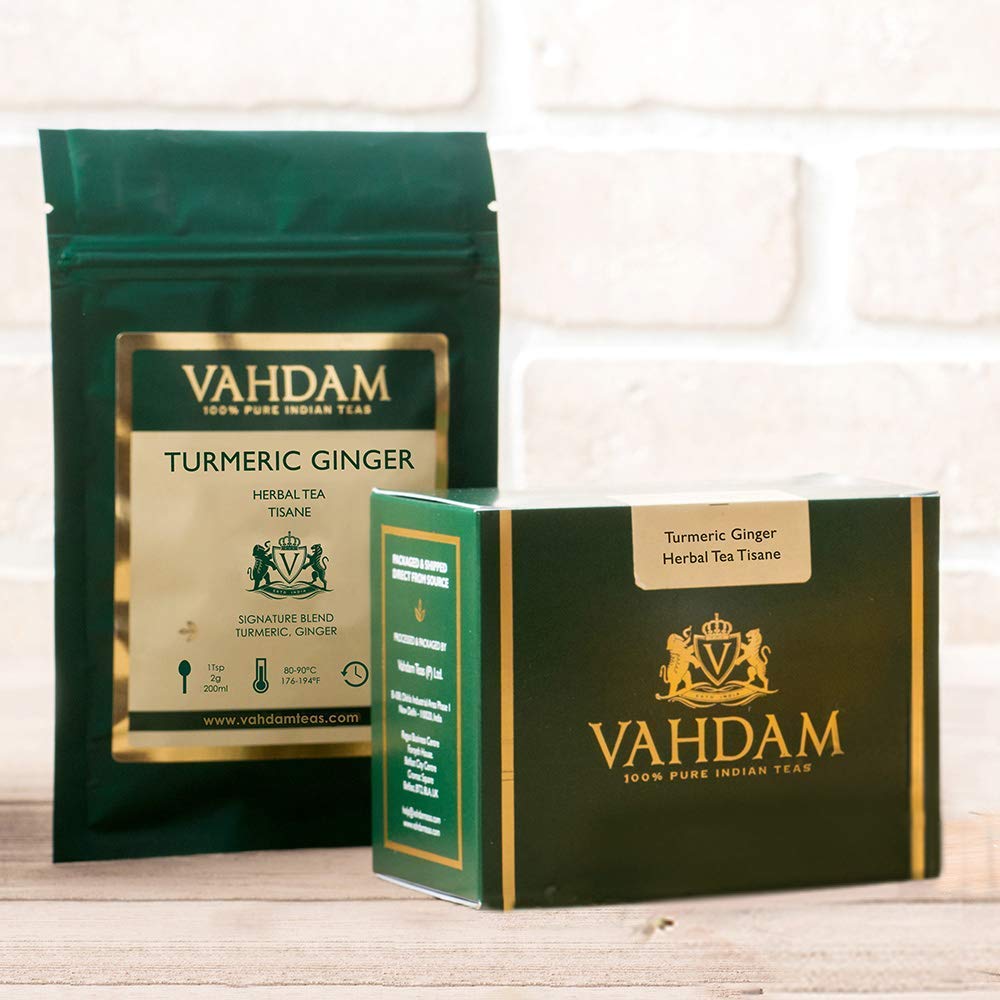 VAHDAM, Turmeric + Ginger POWERFUL SUPERFOOD Blend (100+ Cups) I CAFFEINE FREE Herbal Tea | POWERFUL Wellness & Healing TURMERIC for IMMUNITY | 100% NATURAL | Try COLD BREW or Hot Tea with Milk | 7 oz : Grocery & Gourmet Food