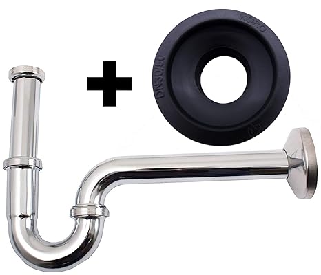 Viega Röhrensiphon Plus 101572 1 1/4' Zoll x 32mm verchromt mit verlängertem Tauchrohr und Wandrohr + Gummimanschette Gummini