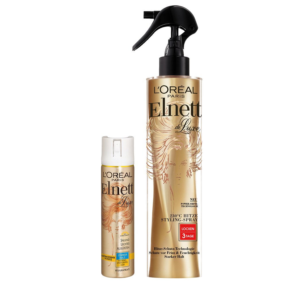 L Oreal Paris Elnett De Luxe Hitze Styling Spray Locken Plus Mini Fur Trockenes Haar 1er Pack 1 X 170 Ml Amazon De Beauty