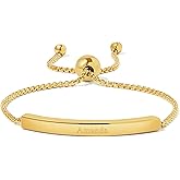 EVE'S ADDICTION Women's Engravable Name Bar Gold Bolo Adjustable Beaded Bracelet, 10" long - Custom Engraved Name Bracelet - Friendship Bracelets - Personalized Gift for Her - Gifts for Mom