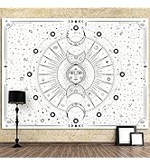 Sun Moon Tapestry Wall Hanging Stars Space Psychedelic Black and White Wall Tapestry Wall Tapestr...