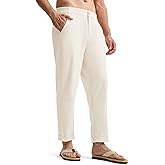 TBMPOY Men’s Linen Pants Casual Lightweight Beach Summer Pants Elastic Waist Slim Fit Trousers