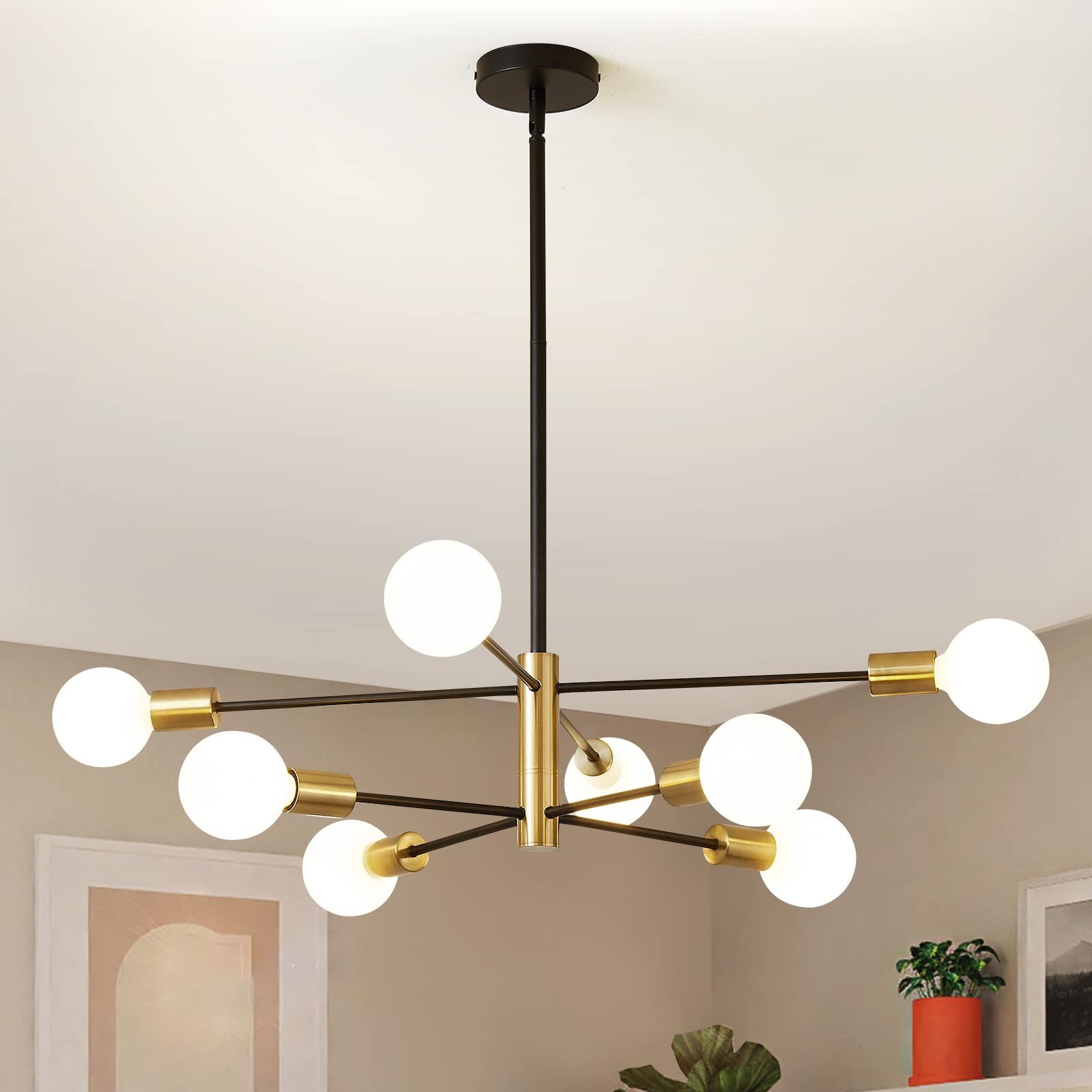 Photo 1 of RUIYEY Modern Sputnik Chandeliers Black and Gold Mid Century Chandelier 8-Light Dining Room Light Fixture Height Adjustable Ceiling Lights Farmhouse Chandeliers for Kitchen Island Living Room