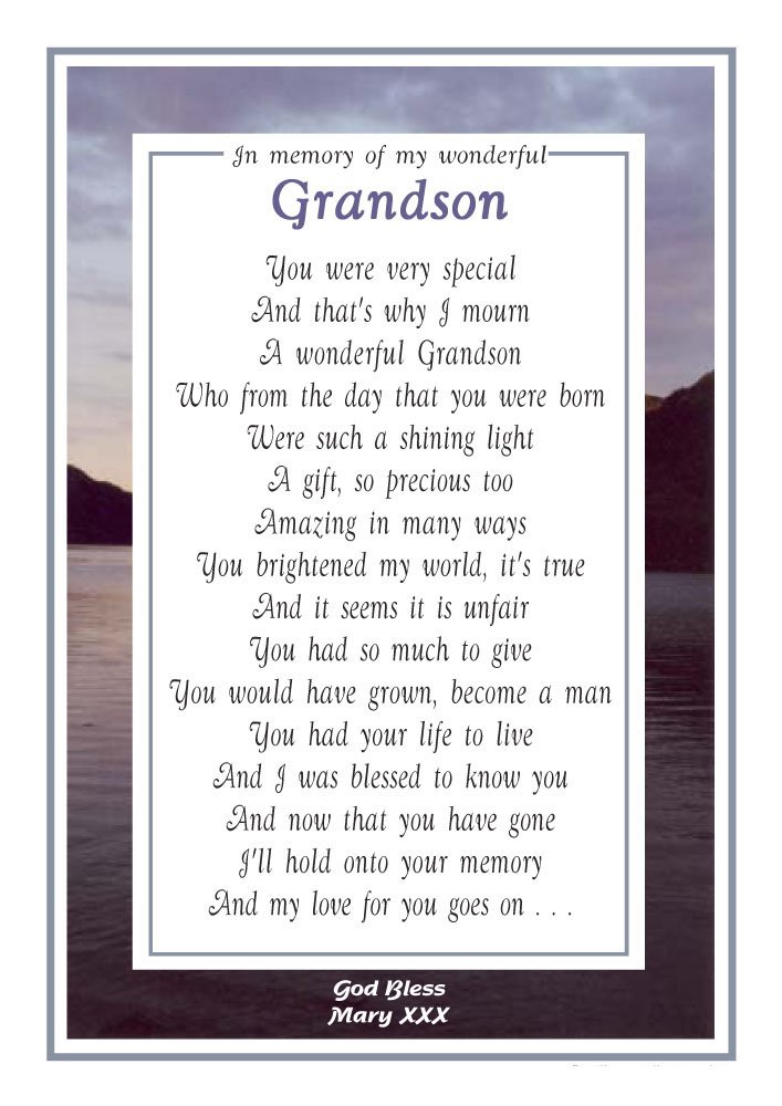 Unique Personalised Grave Card to My Grandson Includes Fixing Stake