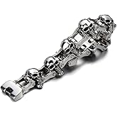 COOLSTEELANDBEYOND Heavy and Study Mens Bike Chain Skull Bracelet Stainless Steel Silver Color High Polished Large