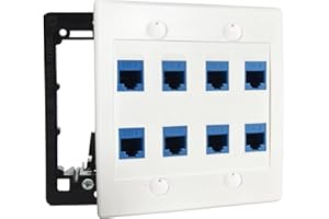 diyTech Ethernet Wall Plate - 8 Port RJ45 Cat6 Ethernet Wall Outlet, Female to Female Cat6 Wall Jack Keystone, Ethernet Plug in Wall Outlet, for Network Outlet Setup - White