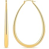 Gacimy Chunky Hoop Earrings for Women, 14K Gold Plated Oval Hoop Earrings with 925 Sterling Silver Post