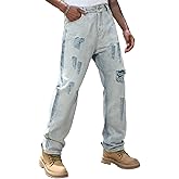 DISLANBO Mens Ripped Jeans Relaxed Fit Straight Leg Y2K Denim Pants Hip hop Streetwear Trousers