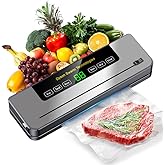 Vacuum Sealer Machine for Food with Built-In Cutter: 8-in-1 Food Sealer Vacuum Sealing for Liquid/Dry/Moist Saver,Manual/External Super Strong Suction,Countdown Display,Stainless Steel,Starter Kit