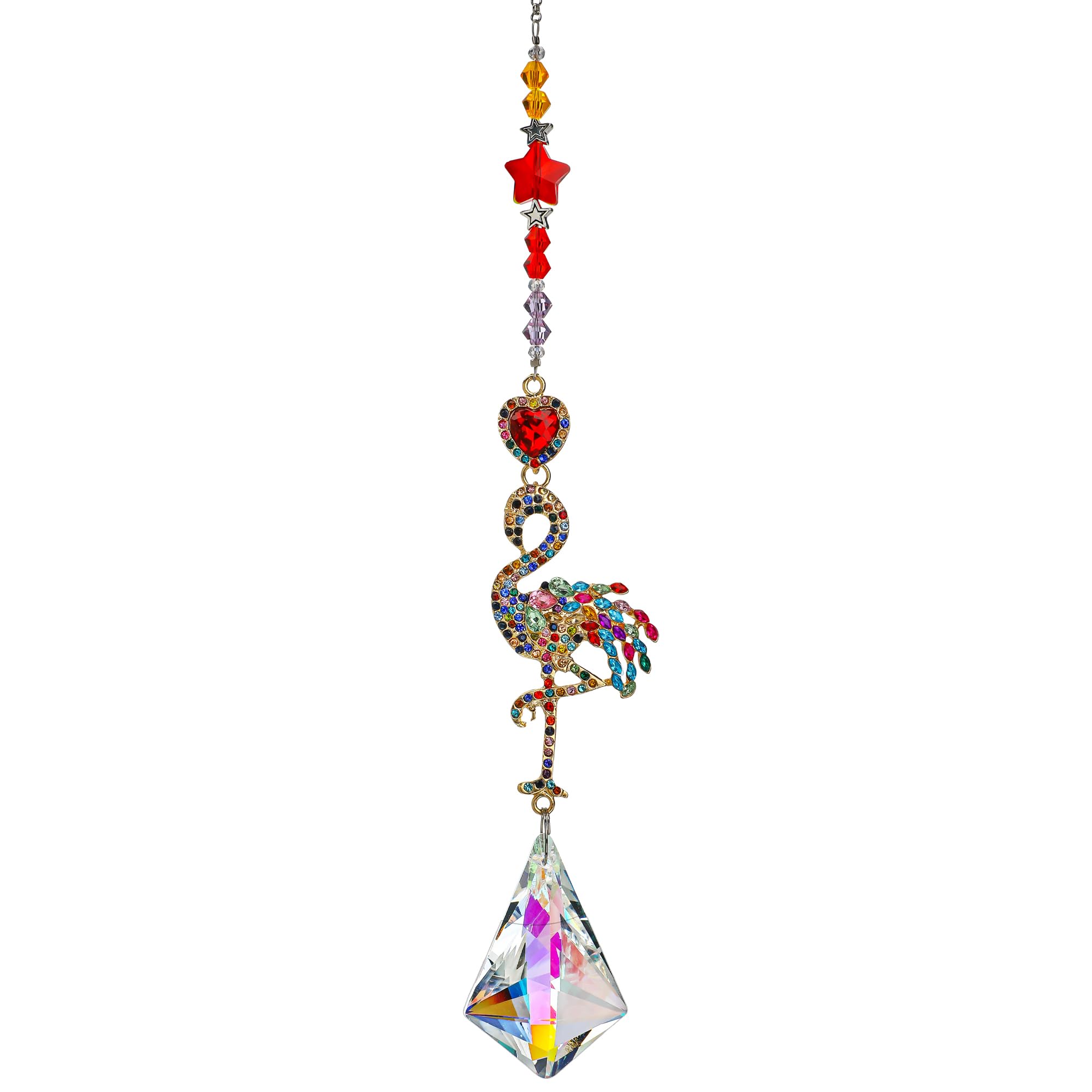 H&D HYALINE & DORA Flamingo Colorful Crystal Rhinestones Suncatcher Window Hang Pendant, Hanging Crystals for Windows,Christmas Tree,Wedding Decor