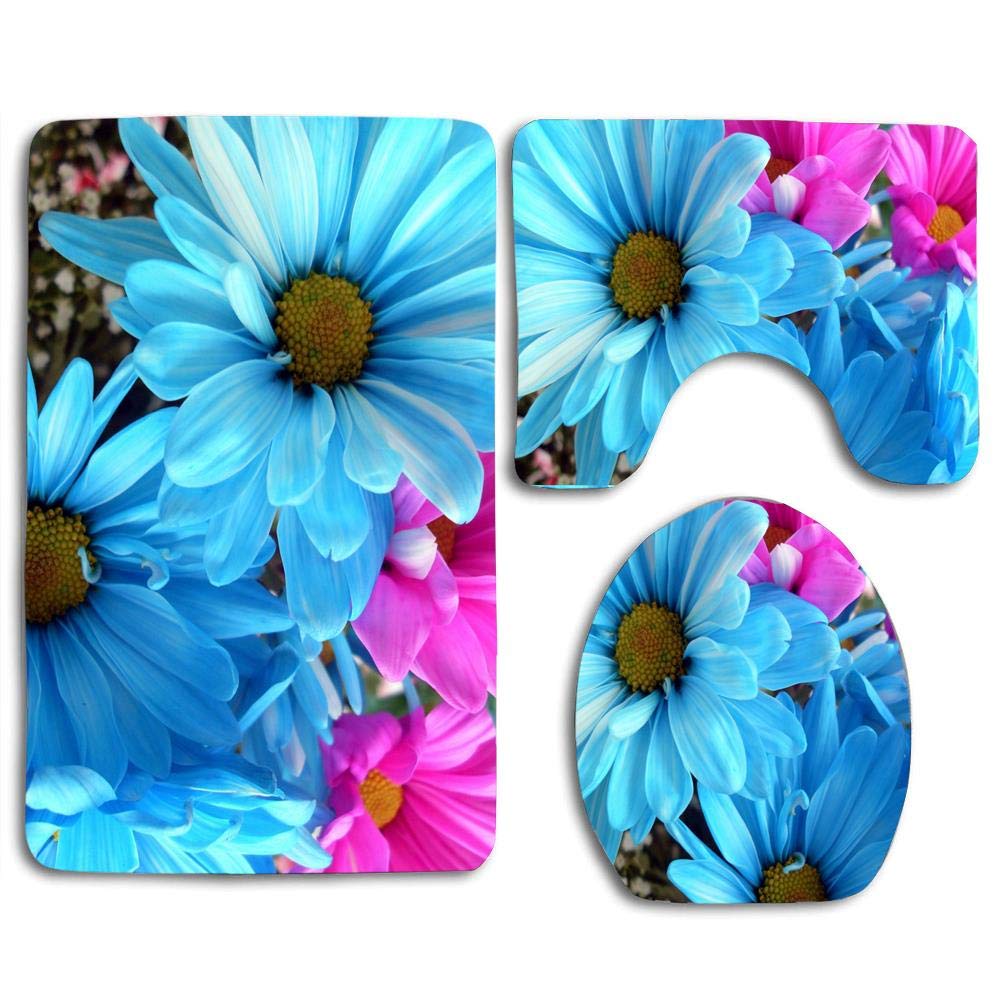Enmindongljho Blue Floral Bathroom Rugs Set 3 Piece Soft Non Slip Bath Mat U Shaped Round Toilet Floor Rug Mats For Tub Shower Rugs Home Kitchen Cjp Org In