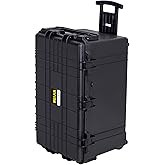 MEIJIA Portable Rolling Waterproof Protective Case,Hard Compact Case With Retractable Pull Handle And Wheels,Customizable Fit Foam Inserted,Elegant Black, 31.02" X19.41" X17.71"
