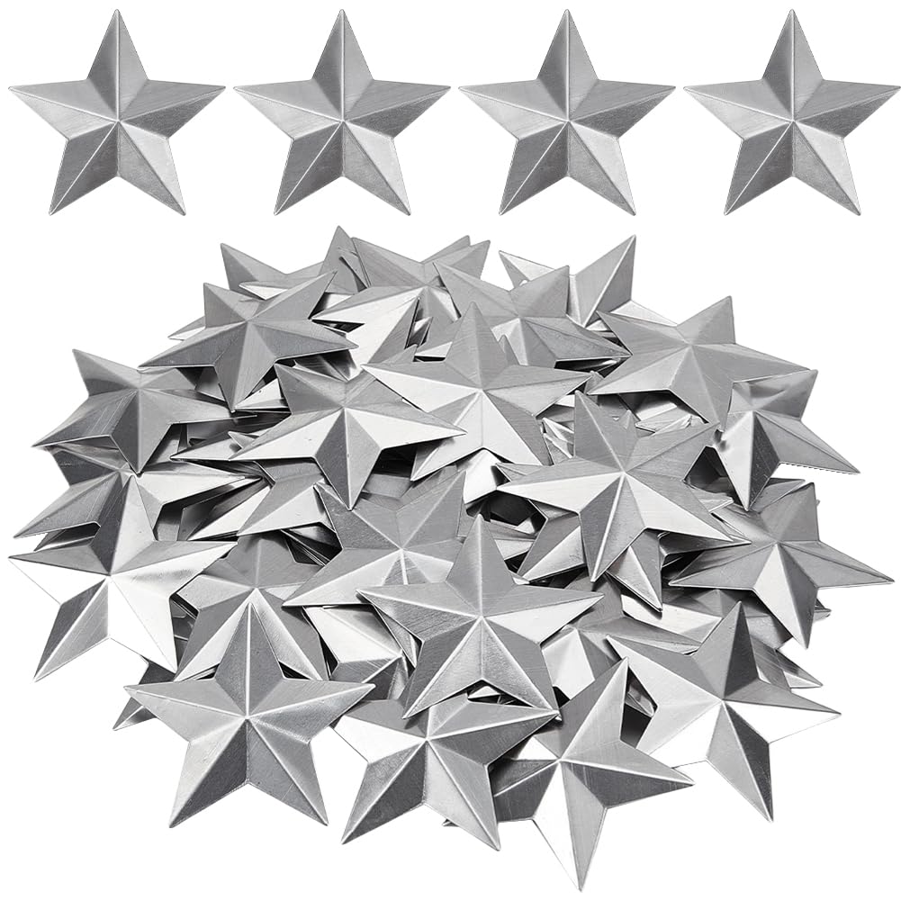GORGECRAFT 80PCS 53mm Galvanized Mini Metal Barn Star Vintage Rustic Star Ornament Three Dimensional Christmas Tree for Hanging Wall Holiday Wreath Decor Craft Project Supply Handmade Accessory