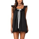 Women Ruffle Babydoll Mini Dress Cute Bow Flowy Sundress Floral Loose Sling Dress Lace Trim Going Out Dresses