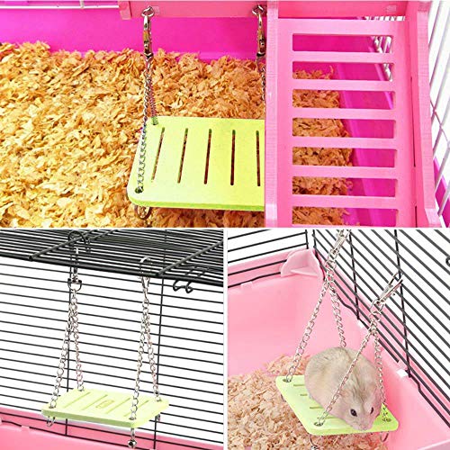Aolvo Dwarf Hamster Toys, Colored Hanging Swing/Hammock/House/Hideout/Bed with Bell for Syrian Hamster, Big Cage Nest Habitat Accessories for Hedgehog, Guinea Pig, Sugar Glider, Chinchilla - Green - Thumbnail 3