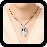 YienDoo Owl Necklaces Silver Vintage Owl Pendant Necklace Unique Animal Bird Pendant Owl Pendant Chain Necklace Black Rope Owl Necklaces Jewelry for Women
