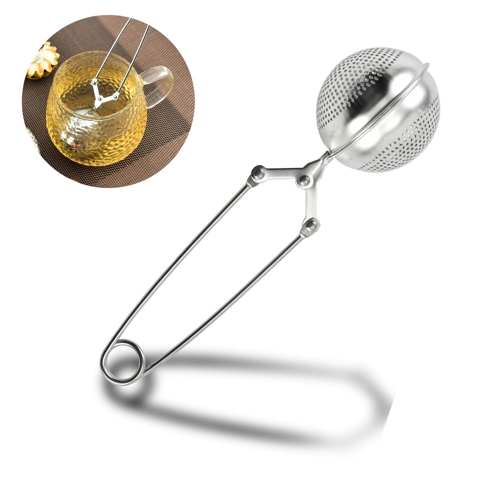 Photo 1 of 1 Pcs Snap Ball Tea Strainer With Handle,Silver Tea Leaf Strainer for Loose Leaf Tea and Mulling Spices, Stainless Steel Tea Ball Infuser