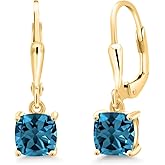 Gem Stone King 18K Yellow Gold Plated Silver 6MM Cushion Gemstone Birthstone Dangle Earrings For Women | Fine Jewelry Gifts for Her Mom Women Wife