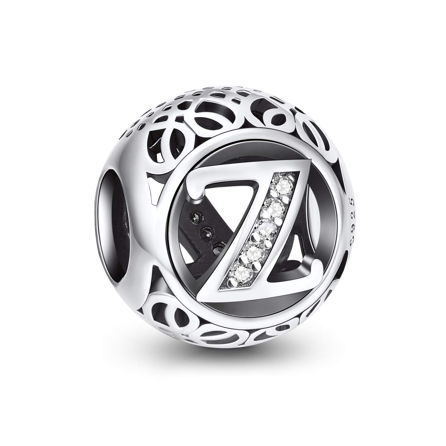 NINGAN Letter Alphabet Charm 925 Sterling Silver Charms Fits European Bracelets Compatible (Z)