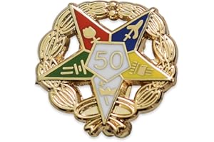 THE MASONIC EXCHANGE Order of The Eastern Star 50 Year Masonic Lapel Pin - [Gold & White][3/4'' Diameter]