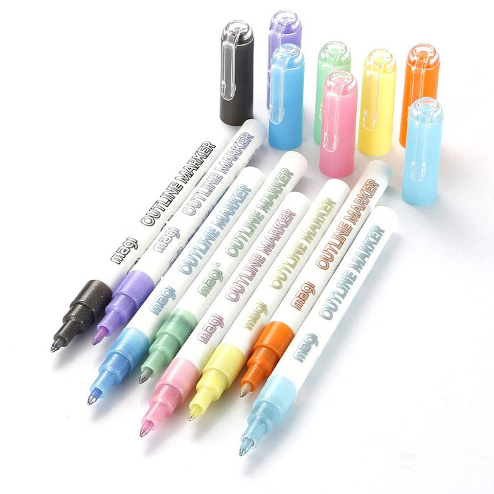 8 Pcs Doodle Dazzles Shimmer Marker Set ,Double Line Outline Pen Metallic Highlighter Writing Drawing