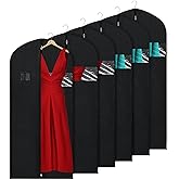 KEEGH Garment Bags for Hanging Clothes 60" (Set of 6) Dress Bags for Gowns Long Dress Bags for Closet Storage with Zipper and Eye-Hole for Folding for Suit Coats Dresses, Black
