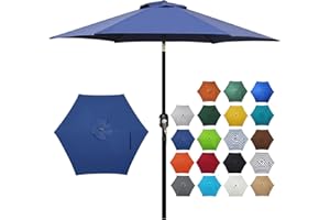 Blissun 7.5 ft Patio Umbrella, Yard Umbrella, Outdoor Market Umbrella with Push Button Tilt Crank (Navy Blue)
