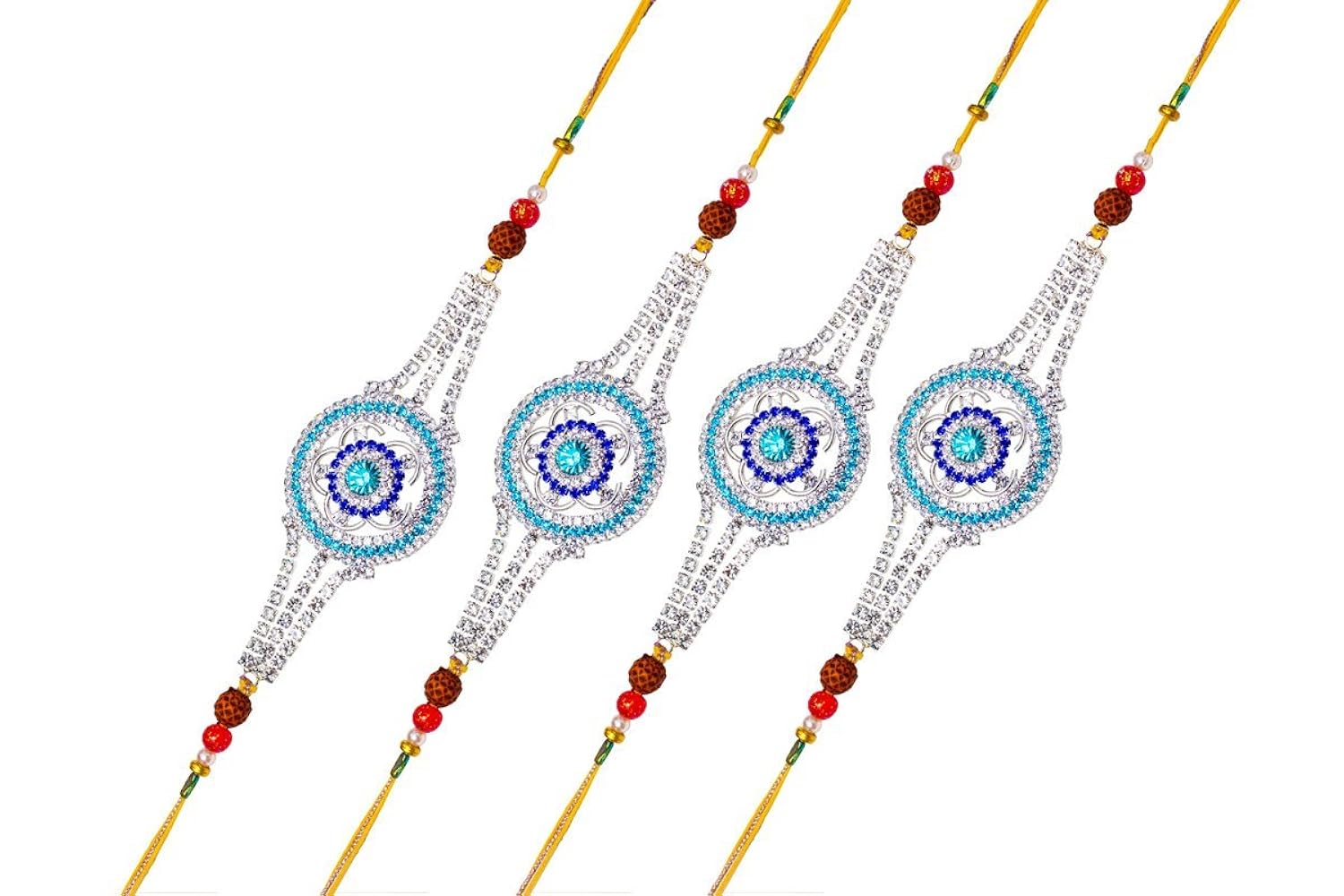 jaipuri diamond designer rakhi gift set for brother (pack of 4)