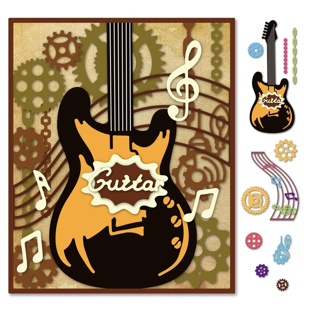 DELORIGIN Steampunk Guitar Craft Dies Carbon Steel Cutting Dies Embossing Template for Greeting Card Making DIY Scrapbooking