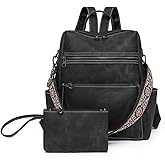 Puwuzixi Backpack Purse for Women, Waterproof PU Leather Back pack, Lightweight Fashion Multipurpose Convertible Travel Backpack Purse Shoulder Bag Handbag, Black