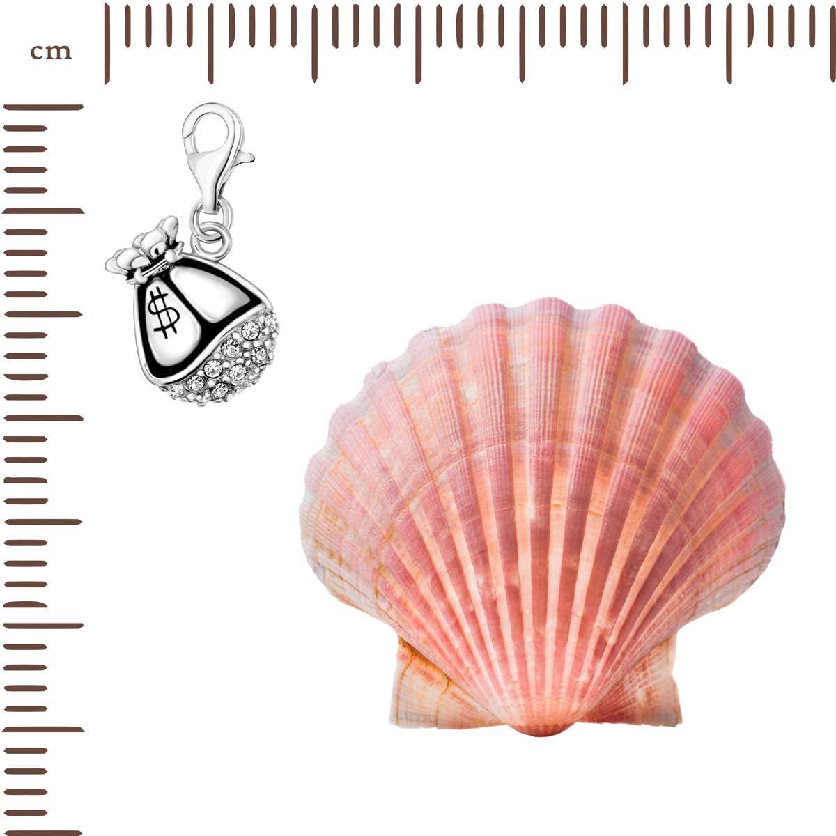 Quiges 925 Sterling Silver White Cubic Zirconia 3D Dollar Money Bag Lobster Clasp Charm Clip on Pendant - Image 3