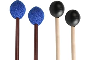 UNIME 2 Pairs Keyboard Marimba Mallets Wood Handle, Medium Blue Hard Yarn Head Keyboard Marimba Mallets, Black Rubber Bell Mallets Glockenspiel Sticks